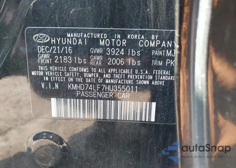 2017 Hyundai Elantra Se z USA, uszkodzony, nr VIN KMHD74LF7HU355011